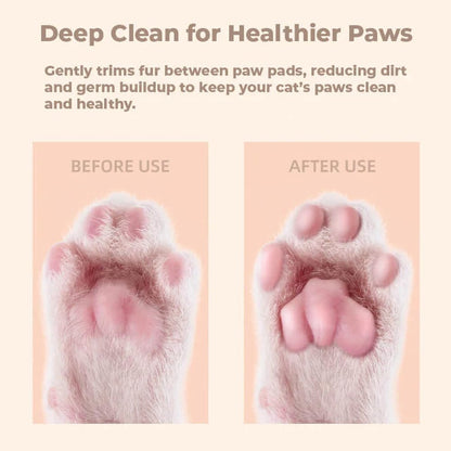 Close up view of the built in LED light illuminating a cat paw pad during a precision grooming session.