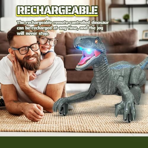 Kids playing with J Rootage remote control dinosaur