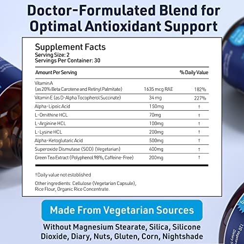 Side view of AgeImmune Superoxide Dismutase dietary supplement detailing cellular health benefits.