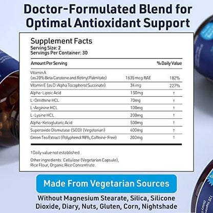 Side view of AgeImmune Superoxide Dismutase dietary supplement detailing cellular health benefits.