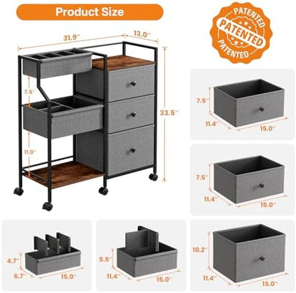 Modanais rolling nursery cart with fabric drawers and dividers