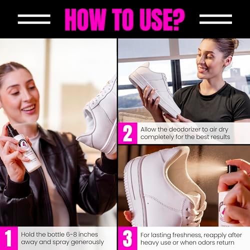 Back label of Pink Miracle shoe deodorizer showing USA manufacturing details and usage instructions.