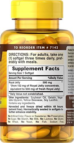 Puritan's Pride Royal Jelly bee superfood 120 rapid release softgels packaging verification details
