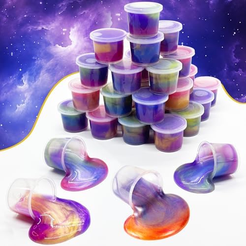 Vibrant cosmic swirl texture of the imported metallic stress relief toy.