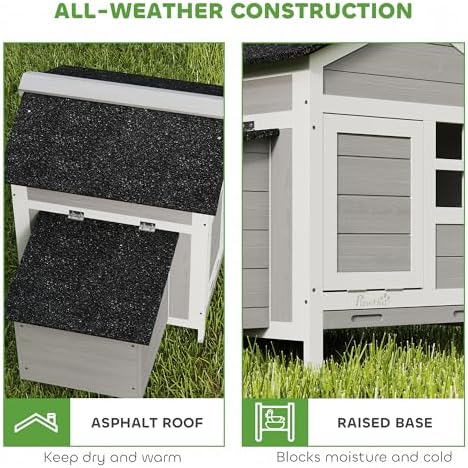 PawHut Chicken Coop Outdoor Weatherproof, Wooden Duck House with Nesting Box, Pull-Out Metal Tray, for 1-2 Chickens, Rabbits, Ducks, Poultry Cage Rabbit Hutch for Backyard, Farm, 36" x 25" x 27" - Image 7