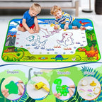 Two kids drawing together on large water doodle mat