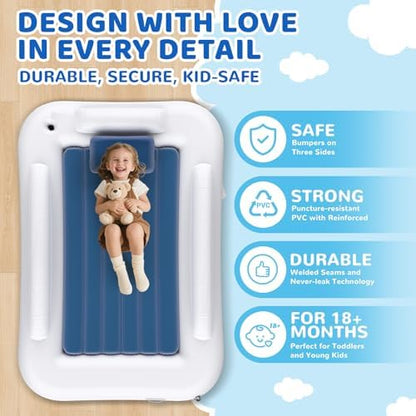 Portable sixty inch kids air mattress with raised safety sides inflated