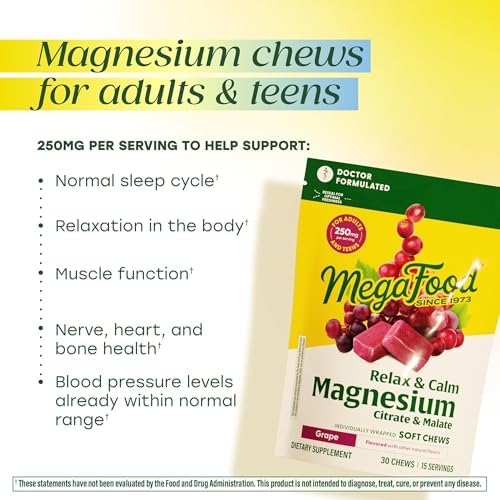Back label view of authentic MegaFood relaxation chews with nutritional facts and clean ingredients list