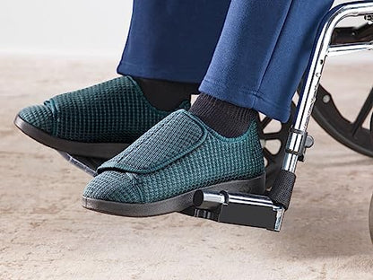 Close up of Silverts diabetic slippers demonstrating the wide opening for easy entry.