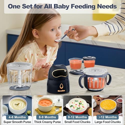 Veroline premium baby food maker set packaging showing all included 10 pieces for homemade weaning meals.