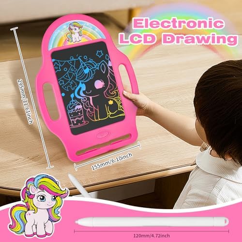 Side profile of portable unicorn doodle board for travel