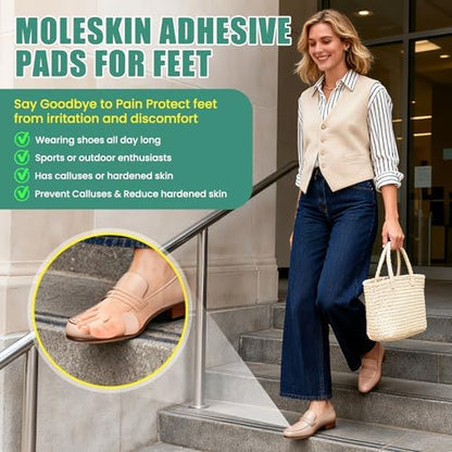 Applying Ceyome moleskin padding to the heel of a foot for blister protection.