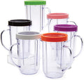 Magic Bullet Party Pack set of six handled mugs with colorful rings front view.