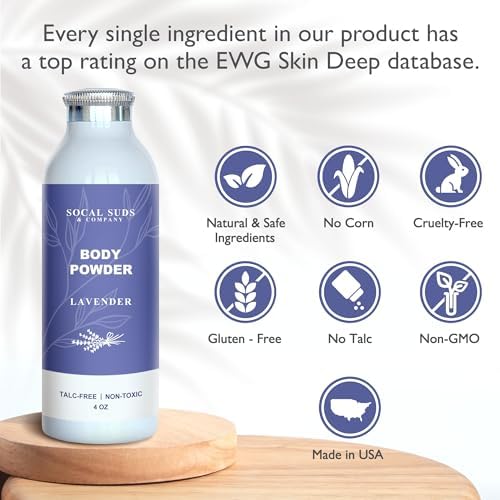 Talc-free baby powder with arrowroot and kaolin clay ingredients list.