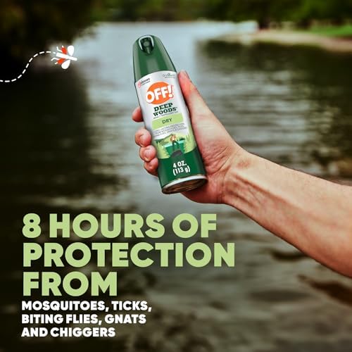OFF! Deep Woods 25 percent DEET aerosol cans showcasing the non greasy powder dry formula label.