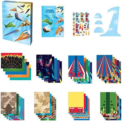 BOX CANDIY paper airplane art set with cardboard display stand and folded origami gliders