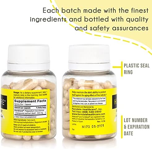 Heliocare supplement label highlighting Fernblock technology
