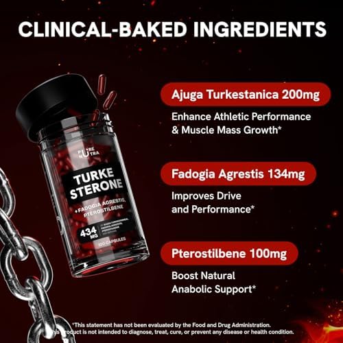 Close up of PureNutra Turkesterone and Pterostilbene capsules packaging