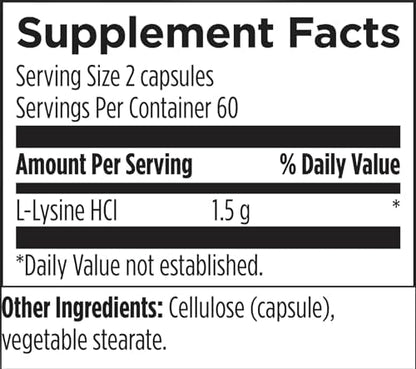 Back label of Designs for Health L-Lysine supplement facts