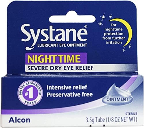 Systane Nighttime Eye Ointment packaging showing preservative free label.