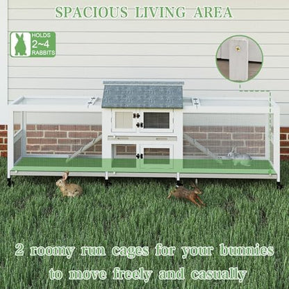 Extra Large 2-Story Rabbit Hutch Indoor and Outdoor with Dual Run Areas for 2-6 Rabbits & Guinea Pig, Wooden Bunny Hutch with 4 Pull-Out Trays, 2 Chew-Proof Ramps, Asphalt Roof, 8 Lockable Wheels - Image 6