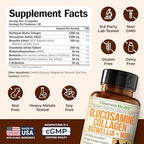 Close up of capsules highlighting hydrolyzed collagen and glucosamine formula