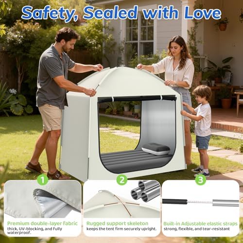 Side view of the Abdtech 52.4 inch portable toddler bed highlighting the breathable mesh ventilation