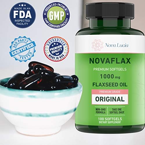 Nova Lucia flaxseed oil supplement label ingredients close up