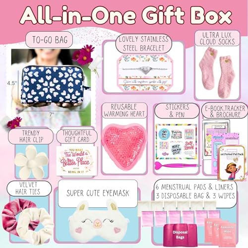 Complete tween menstruation starter kit with pads liners and feminine wipes