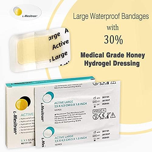 L-Mesitran Active Large sterile honey wound dressing pads close up