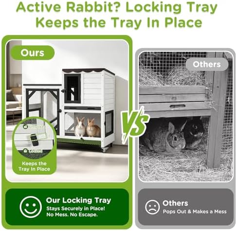 Gutinneen 2-Story Rabbit Hutch Bunny cage with Chew-Proof Ramp, Locking Leak-Proof Trays - Indoor/Outdoor 39.3" Wooden Rabbit Cage with Wheels for Rabbits, Guinea Pigs, Small Animal (Black and White) - Image 3