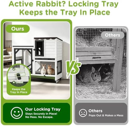 Gutinneen 2-Story Rabbit Hutch Bunny cage with Chew-Proof Ramp, Locking Leak-Proof Trays - Indoor/Outdoor 39.3" Wooden Rabbit Cage with Wheels for Rabbits, Guinea Pigs, Small Animal (Black and White) - Image 3