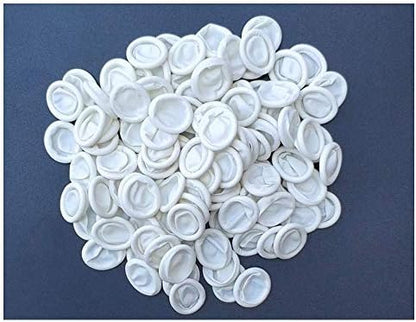 Close up view showing the elasticity and rolled edge design of ANSLYQA medium size white finger cots