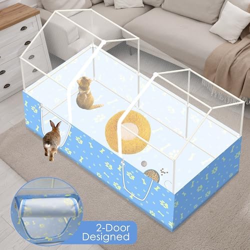 Rabbit Cage, 48" x 24" Large Pet Playpen Enclosure for Small Animal- Guinea Pig, Hamster, Bunny, Puppy, PVC Frame Chicken Coop with Waterproof Tarp & Mesh Cover Indoor Outdoor - Image 7