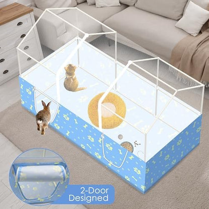 Rabbit Cage, 48" x 24" Large Pet Playpen Enclosure for Small Animal- Guinea Pig, Hamster, Bunny, Puppy, PVC Frame Chicken Coop with Waterproof Tarp & Mesh Cover Indoor Outdoor - Image 7