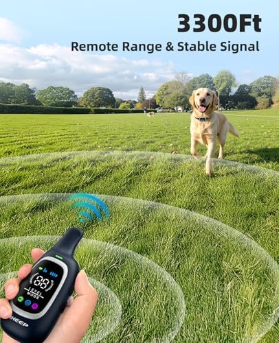 AIKEEP pet training e-collar showing the safe shock and vibration levels.
