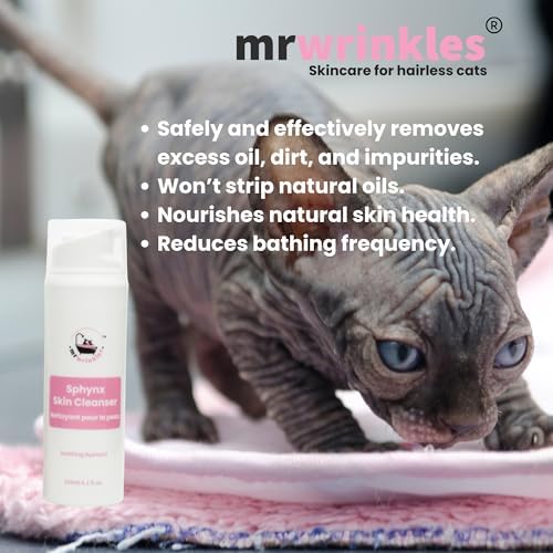 Mr Wrinkles pet care skin cleanser for soothing dry flaky feline skin.