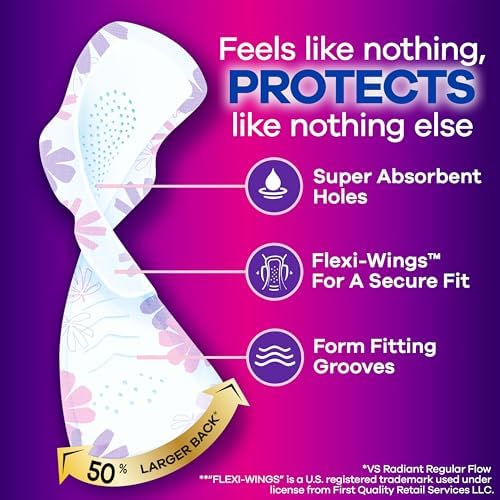 Always Flexfoam Pads with Wings 54 count pack showing absorbent core technology.