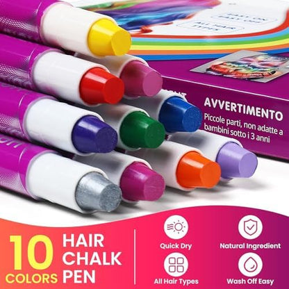 Display of 10 non-toxic hair dye pens for teenagers
