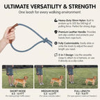 Tails And Tales adjustable 9.8 feet dog leash extended fully on a walking path.