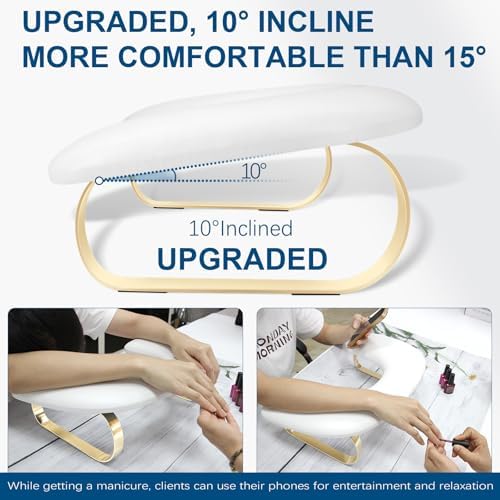 Side profile of Fblxe nail arm rest showing gold stainless steel support