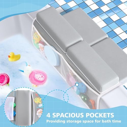 Close up of bath kneeler toy organizer pockets