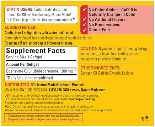 USP verified Nature Made CoQ10 imported wellness supplement