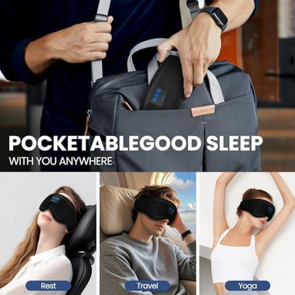 Model wearing Hildcroa sleep mask for meditation