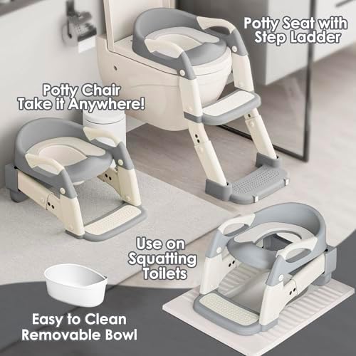Side angle of the Argenens toddler toilet seat highlighting the foldable mechanism for compact bathroom storage.