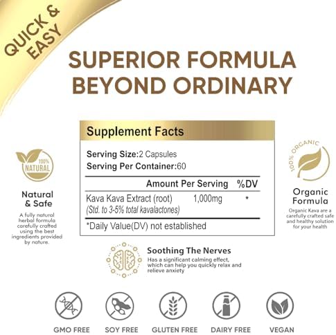 Premium vegan safe non GMO kava root extract herbal blend capsules side angle