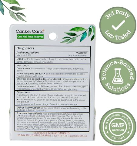 Herbal oral pain relief gel with brush applicator for canker sores.