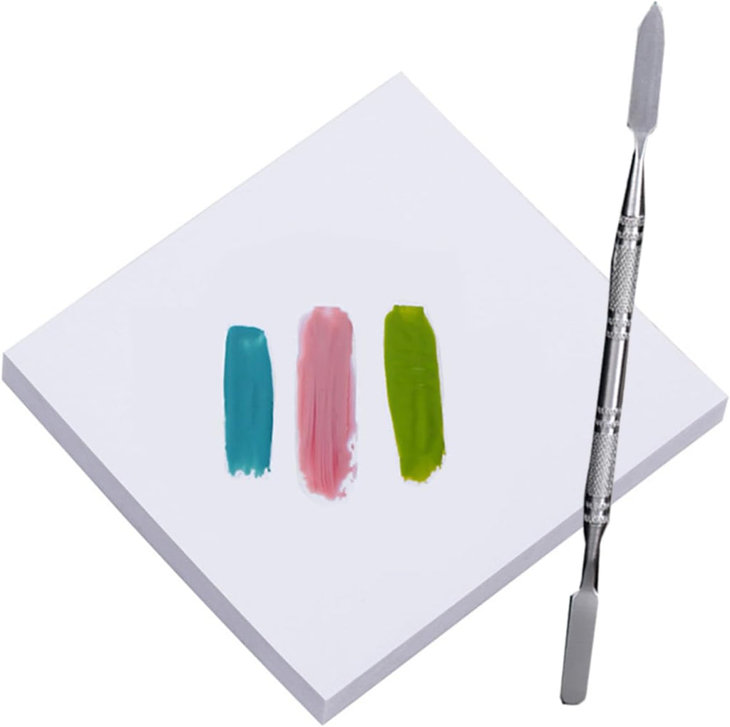 Beautifultracy disposable nail polish palette paper front view with 50 sheets and stainless steel spatula