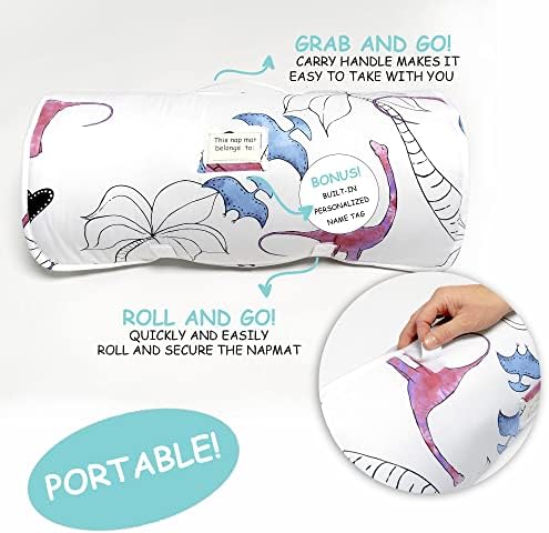 Toddler resting on JumpOff Jo Pink Dino mat