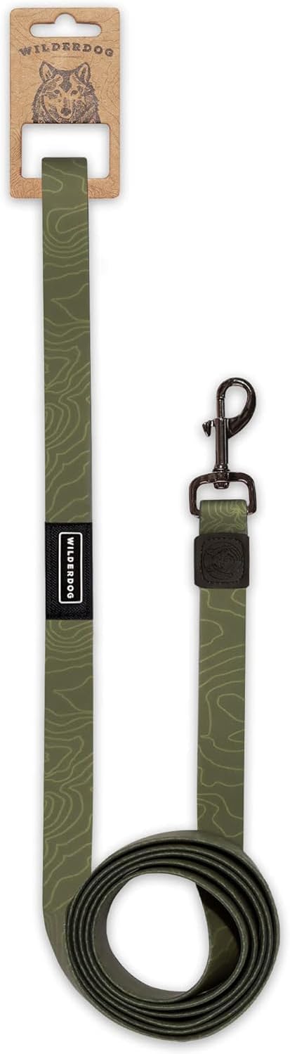 Wilderdog waterproof dog leash olive color front view for outdoor adventures